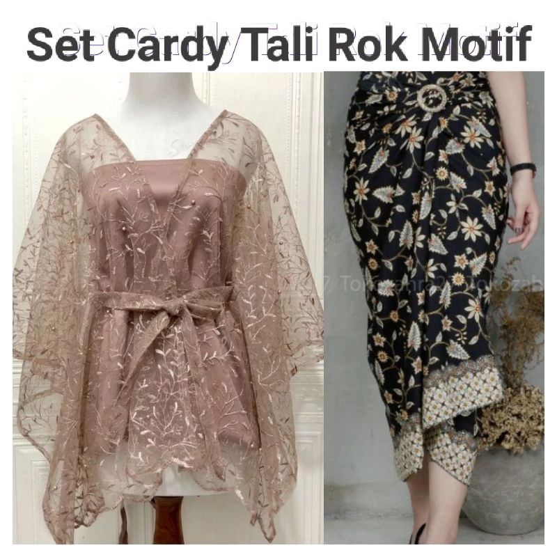SETELAN CARDY TALI + ROK LILIT MOTIF set stelan outer cardigan cardygan tule tulle tile tille terbar