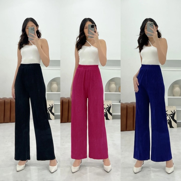 Celana Bawahan Clna Kulot Hitam Cream Dusty Pink Grey Abu Fuschia Ootd Cullote Anti Kusut Highwasit 