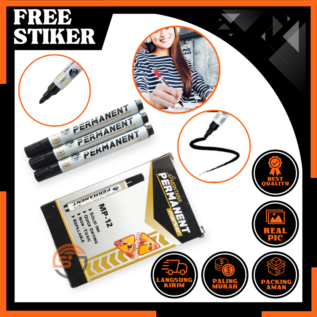 

1PCS Spidol Papan Tulis Besar Permanent Marker Montana Hitam Merah Biru Permanen A068