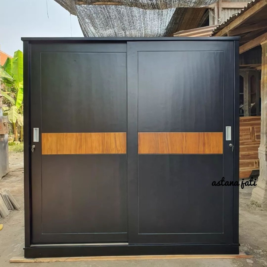 Lemari Pakaian Minimalis 2 Pintu Sliding Jumbo Kayu Jati