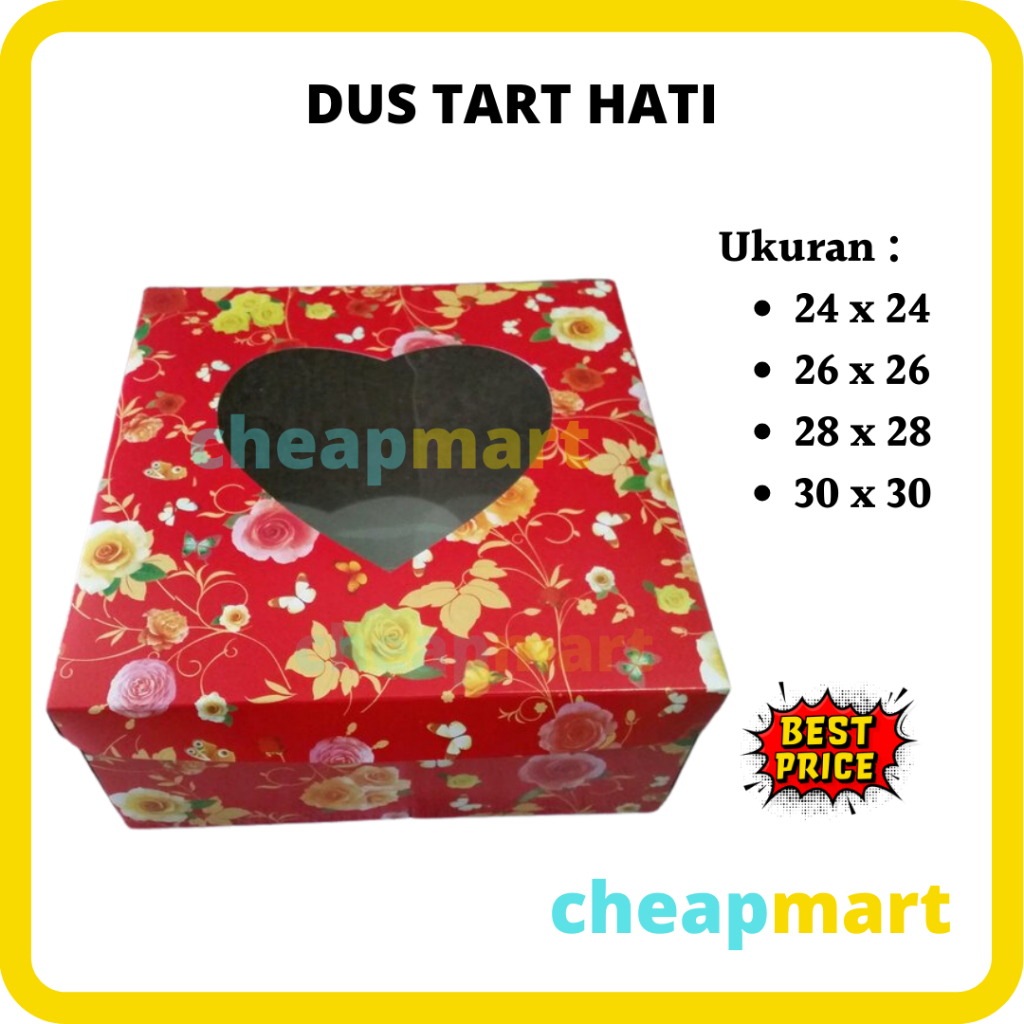 Dus Tart Hati Kue Motif Bunga Dus Tutup / Kotak Kue Ulang Tahun / Kardus Kue Tart / Box Kue / Dus Ku