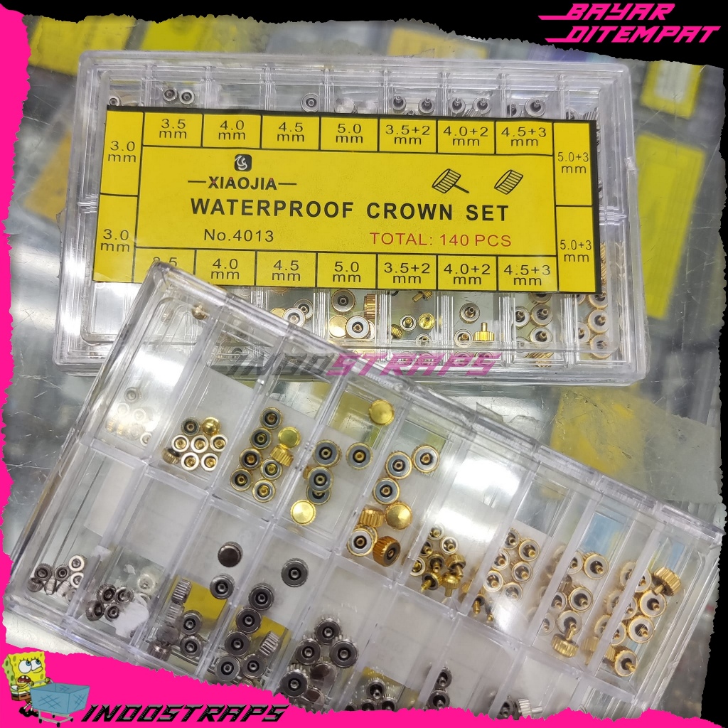 KNOP CROWN JAM TANGAN PAKET LENGKAP 1 BOX  ISI 140 PCS WATERPROOF