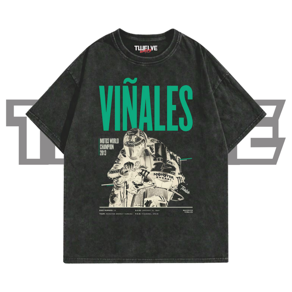 MAVERICK VINALES Champion 2013 Oversize T-Shirt Wash Hitam | Kaos Aesthetic | Atasan Pria Wanita | B