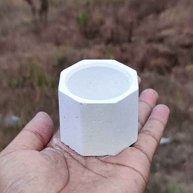 Pot Semen Mini Hexagonal Segi Delapan - Pot Kaktus - Mini Concrete Planter - Pot Sukulen Kecil - Wad