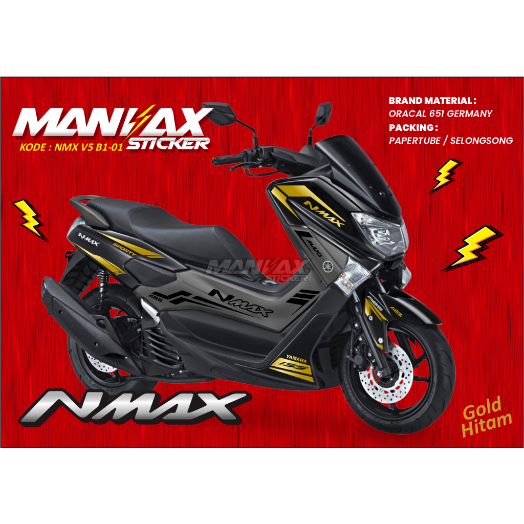 Sticker Cutting Nmax Gold Variasi - Aksesoris Sticker Motor Yamaha Nmax Gold Hitam