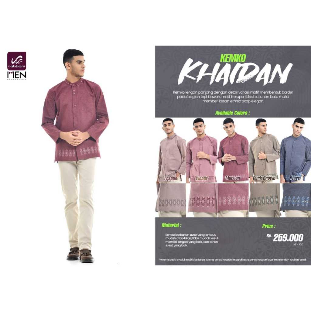 RABBANI- kemeja Koko KEMKO KHAIDAN- Lengan Panjang Pria