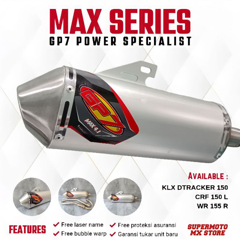 Knalpot Gp7 MAX 4.1 Standard & MAX 4.0 Bore Up klx dtracker crf wr