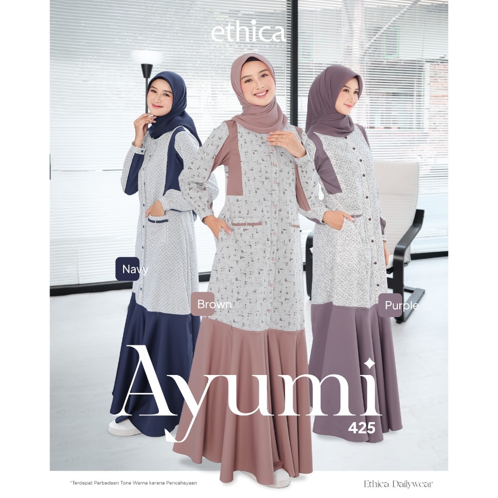 AYUMI 425 NAVY, BROWN, PURPLE DAILY DRESS, DAILY WEAR, GAMIS HARIAN, GAMIS PESTA, GAMIS KASUAL BY ET
