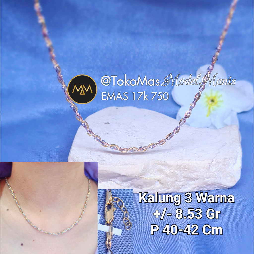 Kalung Lilit Italy 3 Warna Emas Putih 750 kadar 18k