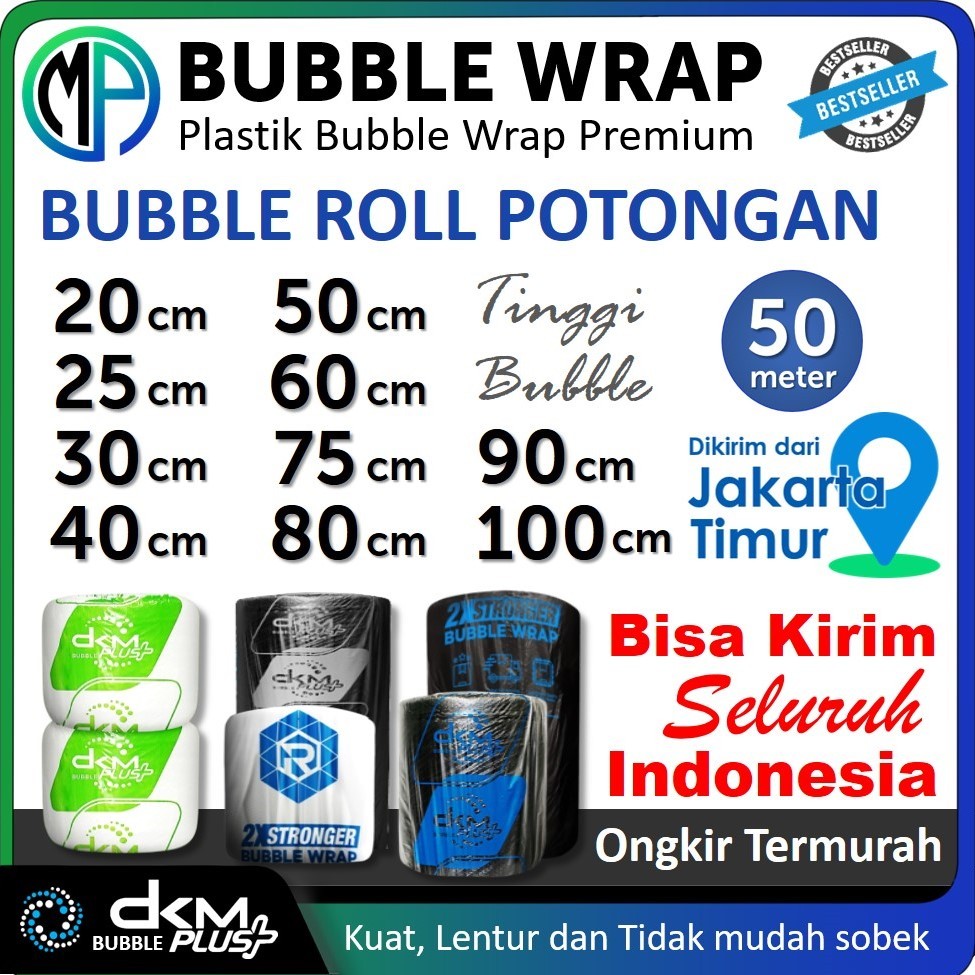 

tAe Plastik Packing Gelembung Bubble Wrap DKM Roll 30cm x 50meter Putih Bening / Hitam Premium Murah