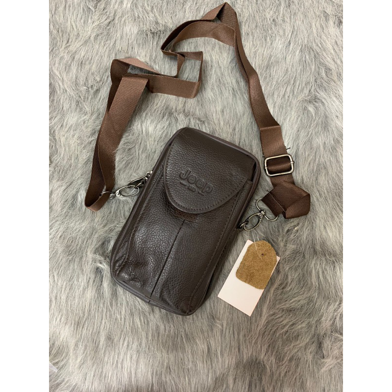 [JEEP] 635 Tas hp / sling pouch / sling phone / phone bag  Pria, Asli Kulit 100%, Awet & Tidak Mengu