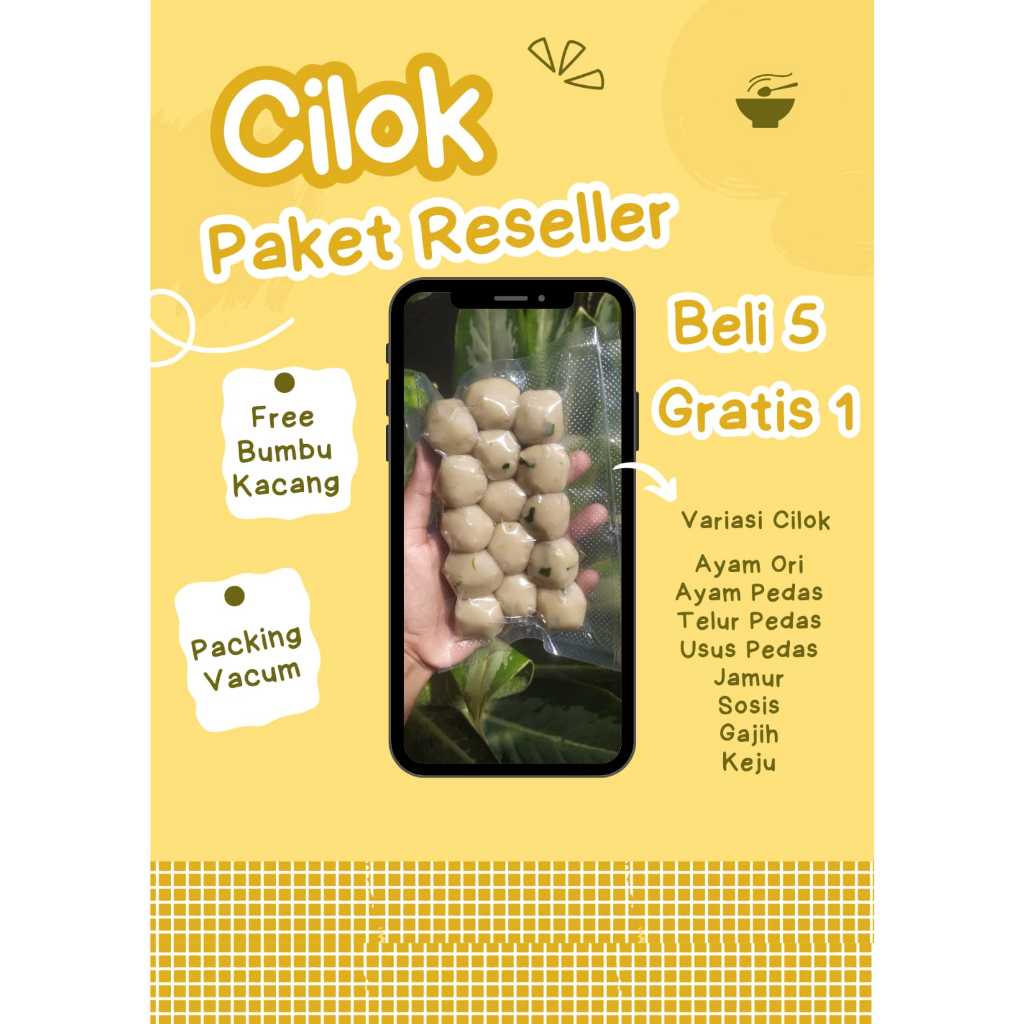 

Cilok / Cilok isi / Aci / Aci isi / Paket reseller / 5 Pack gratis 1 Pack