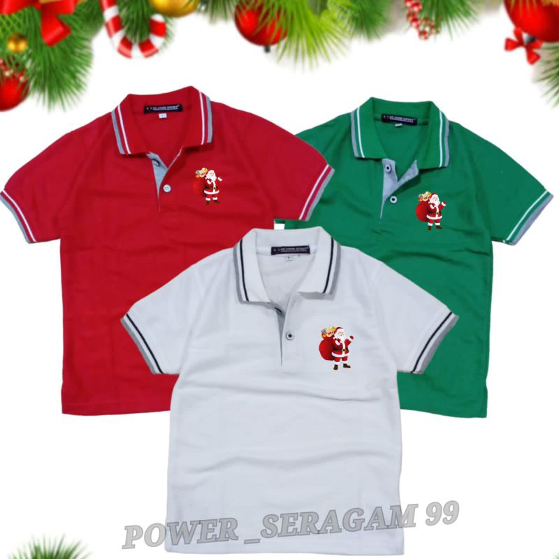 Kaos Kerah Natal Anak Laki & Perempuan / Pakaian Atasan Poloshirt Santa Claus Anak-Anak / Kaos Serag