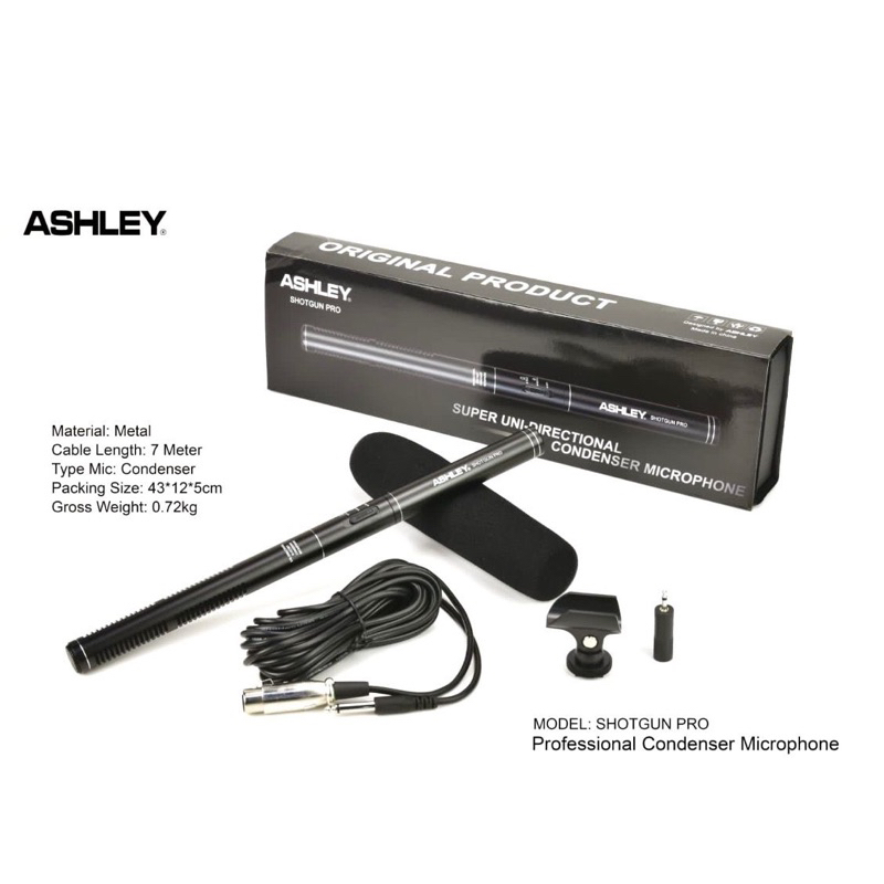 Mic Kabel Condenser Ashley Shotgun Pro Original CONDENSOR Microphone
