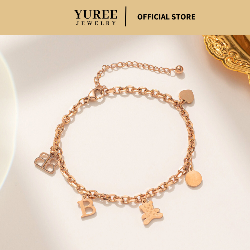RB YUREE Teddy Bracelet 18K Gold Plated Perhiasan Gelang Beruang Titanium Gelang Teddy Stainless