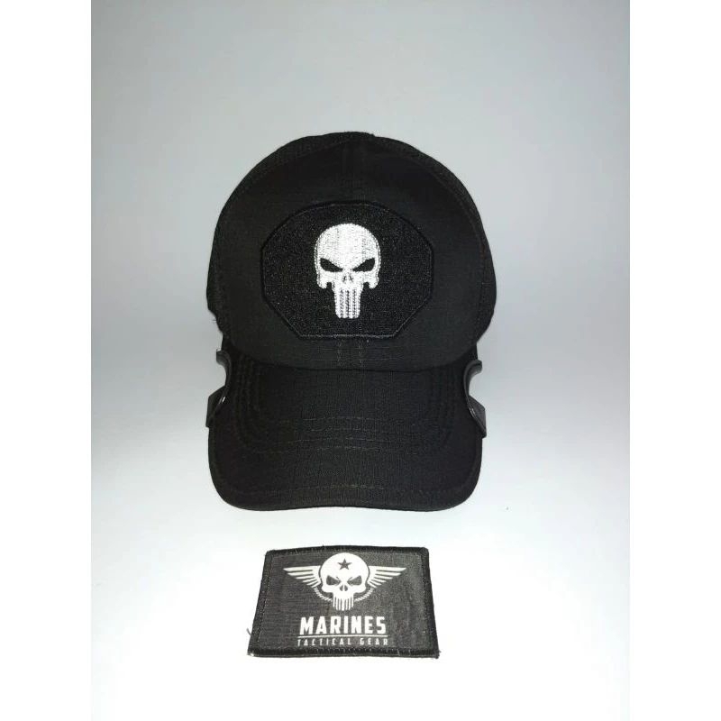 Topi Hitam Tactical Cowak logo Tengkorak