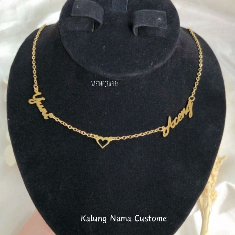Kalung Dua Nama Titanium Aksen Love Couple