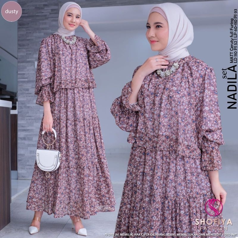 Nadila Set Setelan Atasan Dan Rok Jumbo XL Ld110 Bahan Ceruty Motif Bung