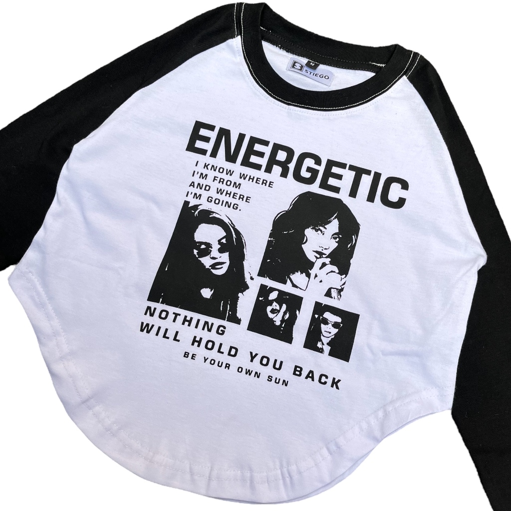 Stiego Energetic crop top raglan lengan panjang/kaos lengan panjang wanita kekinian/Cropped Top/korean top