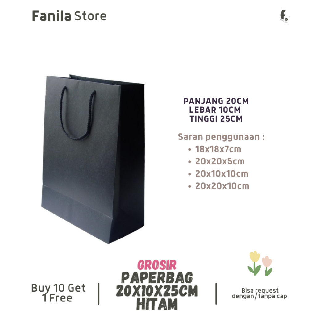 

[GROSIR] Paperbag Hitam 20x10x25cm/ Paperbag kertas/ tas kado