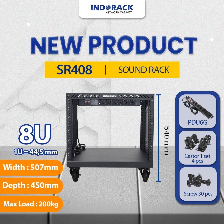 INDORACK AUDIO RACK SR408 Depth 400mm/INDORACK 8U ORIGINAL BERGARANSI RESMI