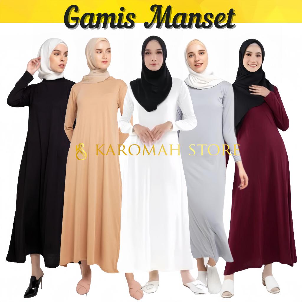 GAMIS MANSET INNER  Bahan Spandek Premium Polos Lengan Panjang Murah Dalaman Kaftan Hitam / Inner Br