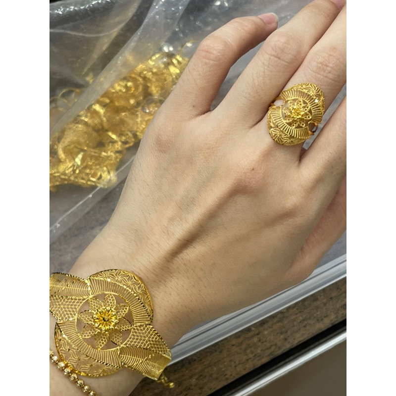 gelang plus cincin bunga kerawang murah emas asli kadar 700
