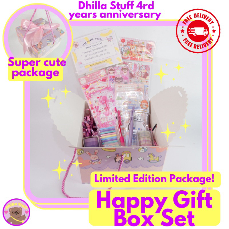 

Happy GIFT BOX SET | Hadiah Ulangtahun / Hadiah journaling stuff. Dhilla stuff 4rd years anniversary gift set (limited edition)