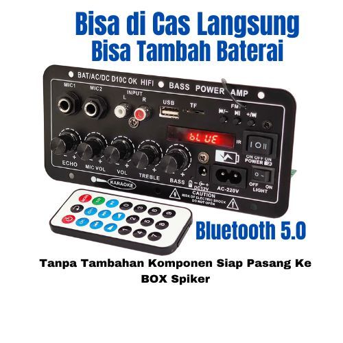 Kit Power Amplifier Bluetooth 4 -12 Inch Dengan Display Mp3 dan Soket Baterai Siap Pakai Bisa Listri
