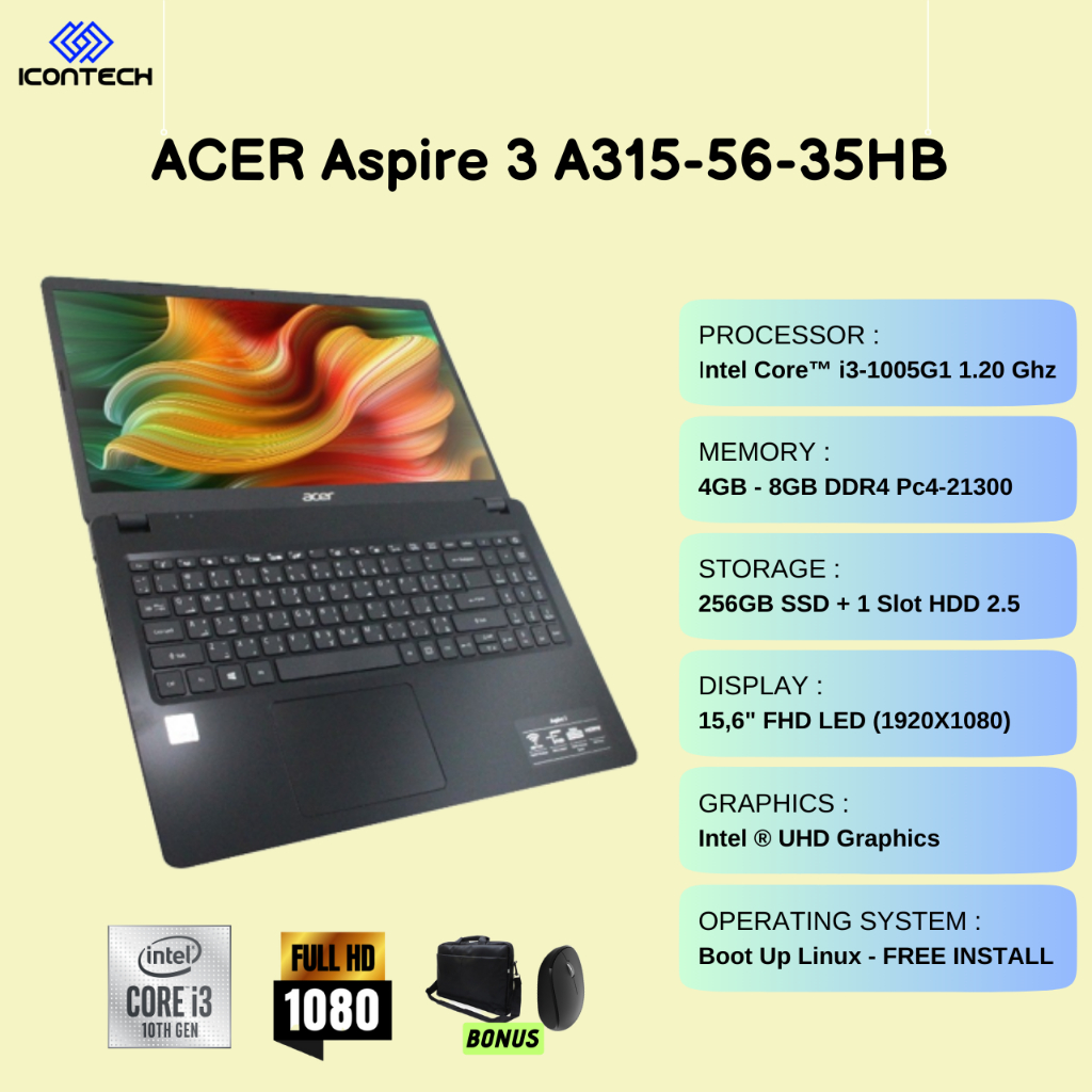 Acer Aspire 3 A315-56-35HB | i3-1005G1 | 256GB SSD | 15,6" FHD