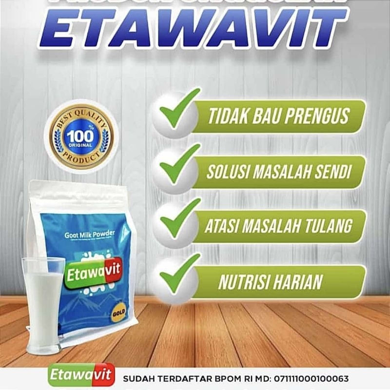 

ETAWAVIT 1kg Kandungan Susu kambing etawa 60% baik untuk kesehatan tulang dan sendi