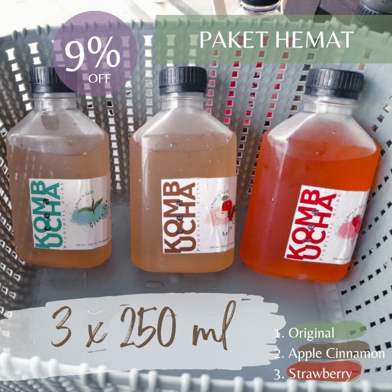 

[ PAKET HEMAT ] 3 x 250 ml | Probiotic Kombucha | Detox | Teh Kombucha | by rise.voorjou | Minuman Probiotik