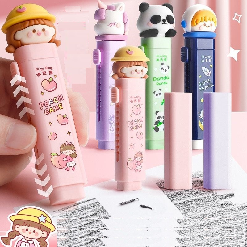 

Penghapus Pensil Mekanik Set Isi 2 Refill Mechanic Eraser Model Karakter Lucu Anak Sekolah Rumah Belajar