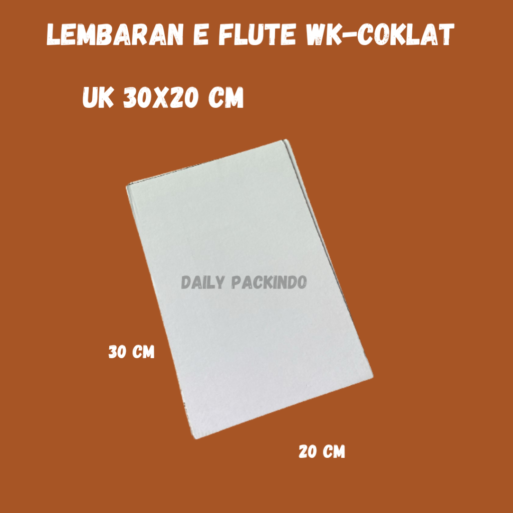 

Kardus/Lembaran Corrugated Putih WK Coklat E Flute 2mm UK 20x30 CM