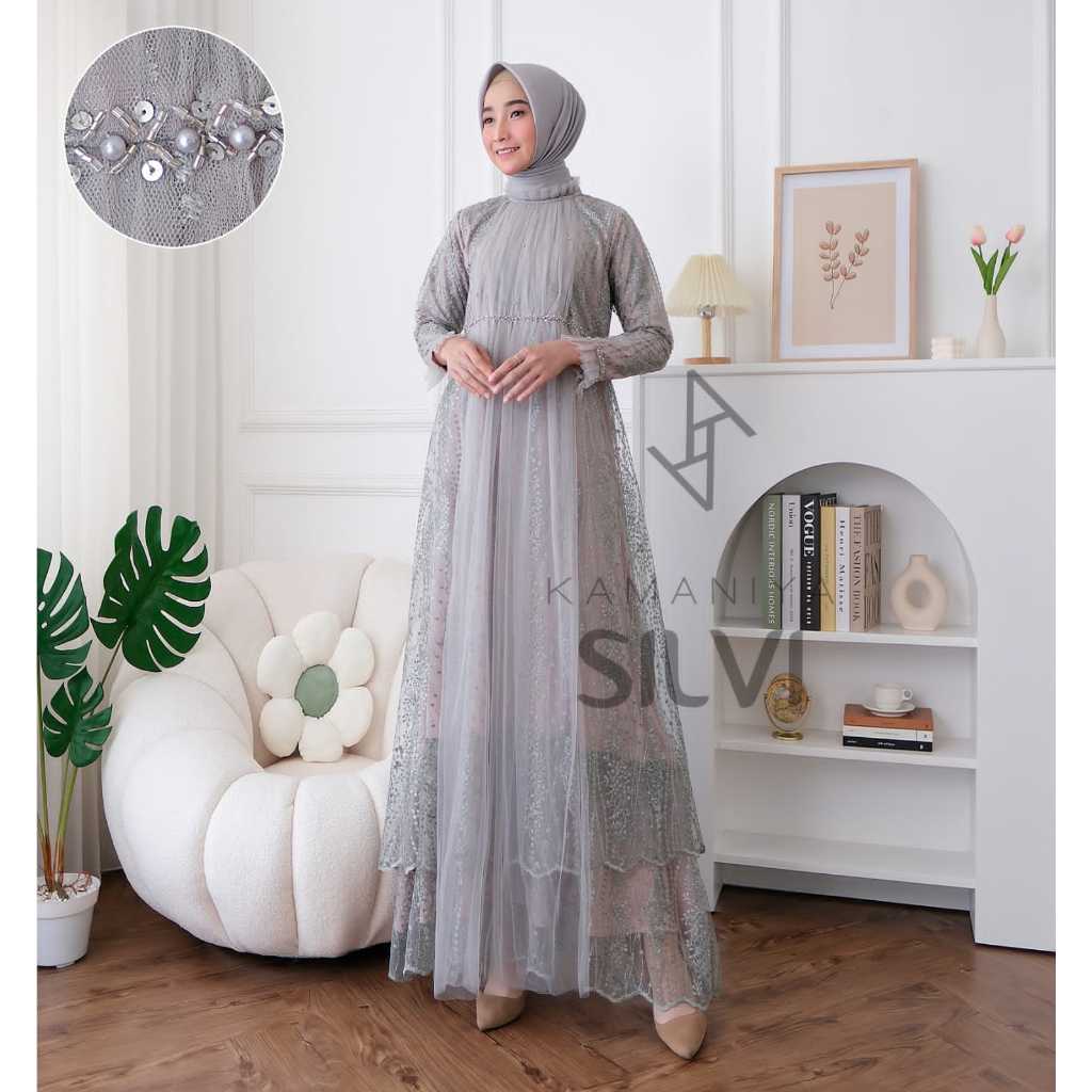 GAMIS BROKAT KAMAYA SILVI// MODEL BAJU GAMIS BORDIR PESTA KONDANG WANITA TERBARU SIMPLE ELEGAN MEWAH