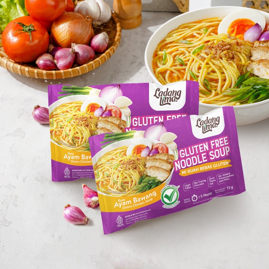 

Mie Ayam Bawang Sehat Gluten Free - Mie Kuah Sehat - Onion Chicken Soup Ladang Lima 72gr