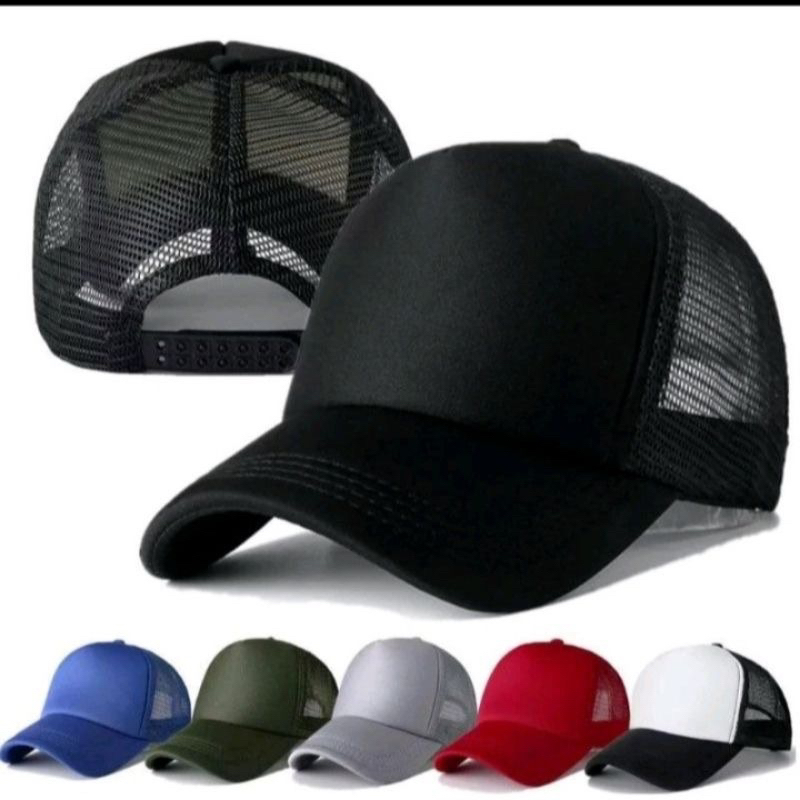topi polos jala merah putih trucker jaring cewek cowok