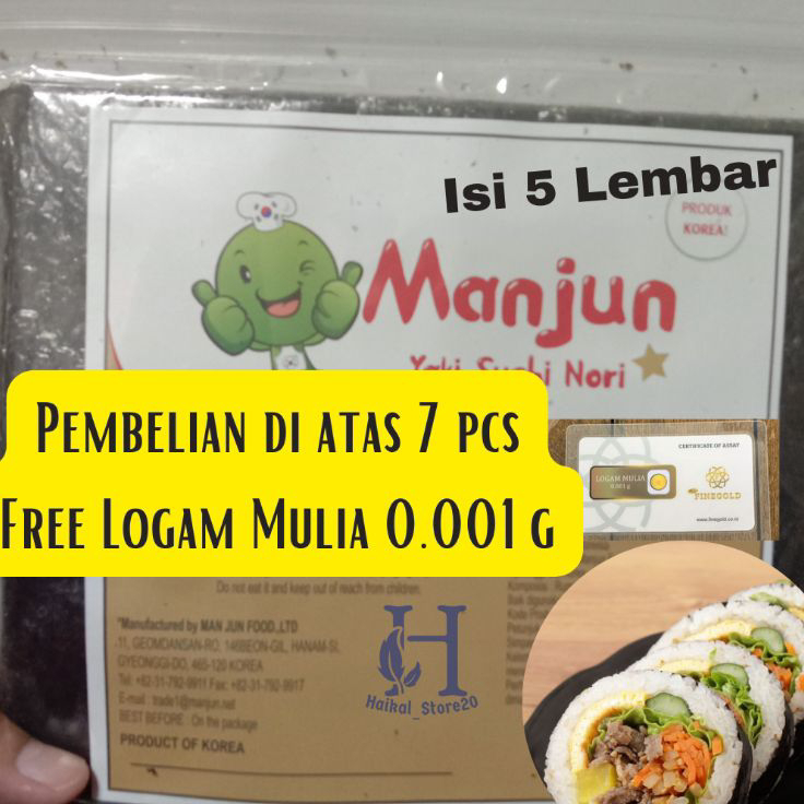

Baru MANJUN Nori Sushi isi 5 Lembar Halal │ Yakinori Import Kimbab/ Gimbab │ Lembar Rumput Laut | Grade B Ready