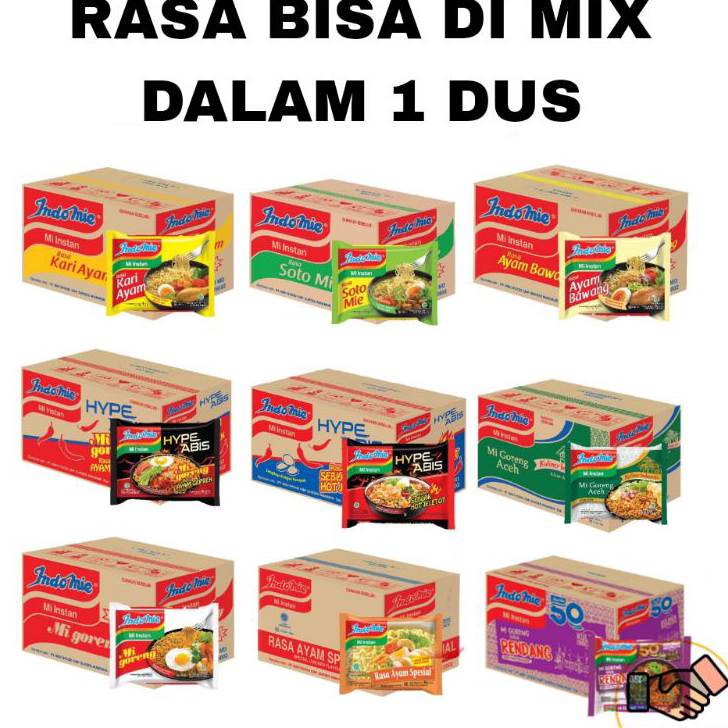 

Bayar Di Tempat Indomie Goreng, Soto, Ayam Bawang, Hype Abis, Kari Ayam BISA MIX 1 Dus Isi 40 pcs