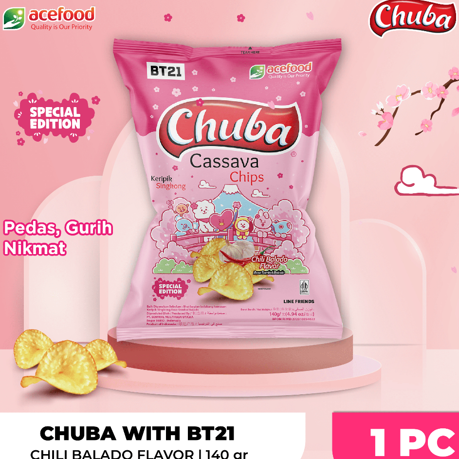 

Model Terkini Chuba Cassava Chips BT21 Rasa Sambal Balado Laris