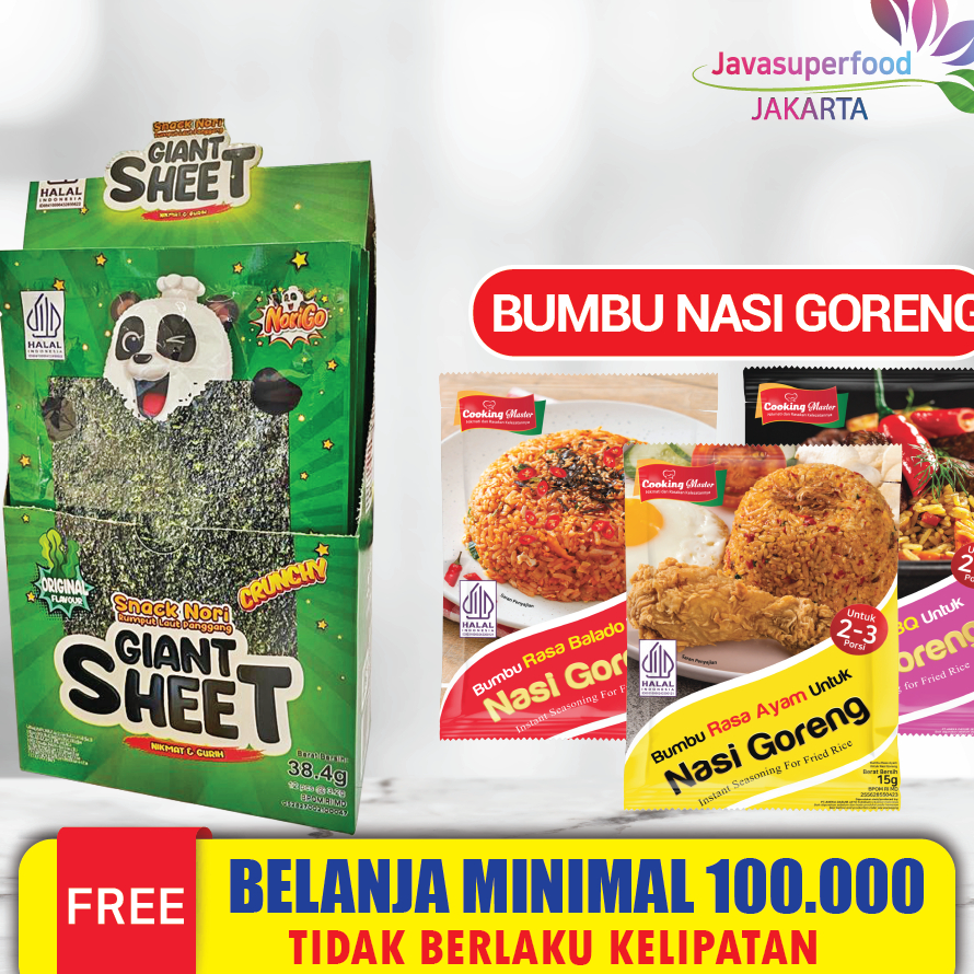 

Murah Banget Norigo / Snack Nori Giant Sheet 1 Box isi 12 Pcs / Snack Rumput Laut 38.4g