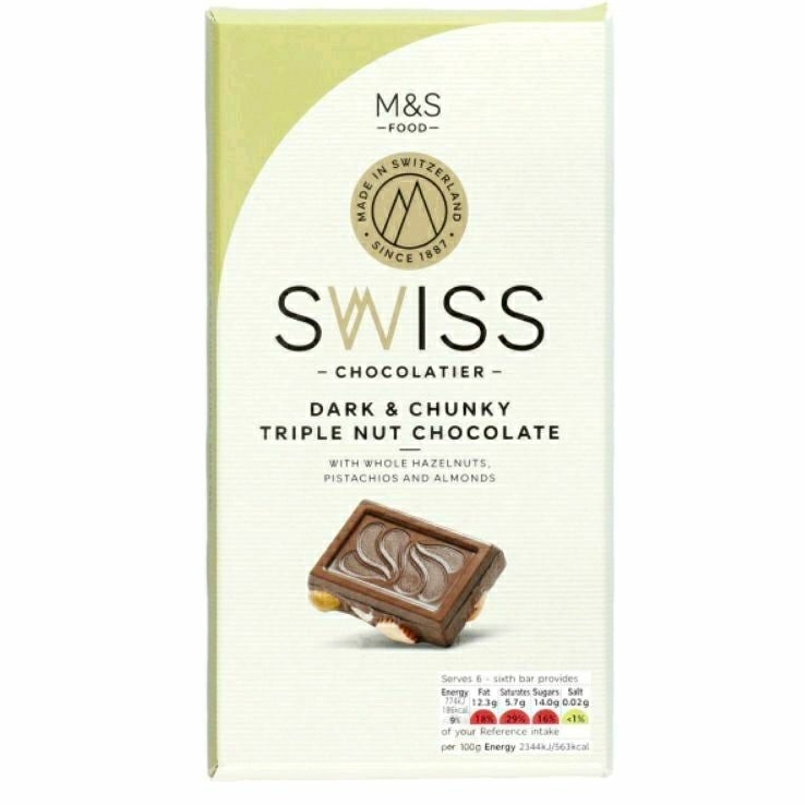 

MARKS & SPENCER Swiss Chocolatier Dark & Chunky Triple Nut Chocolate 200g
