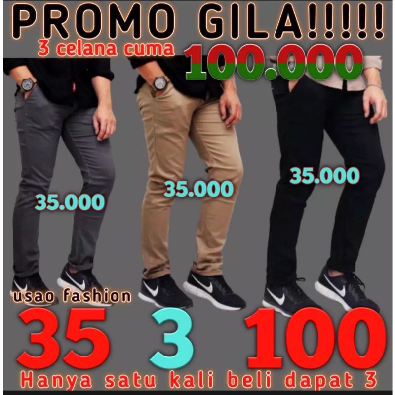 Celana Chinos Panjang Pria 100ribu dapat 3pcs Termurah