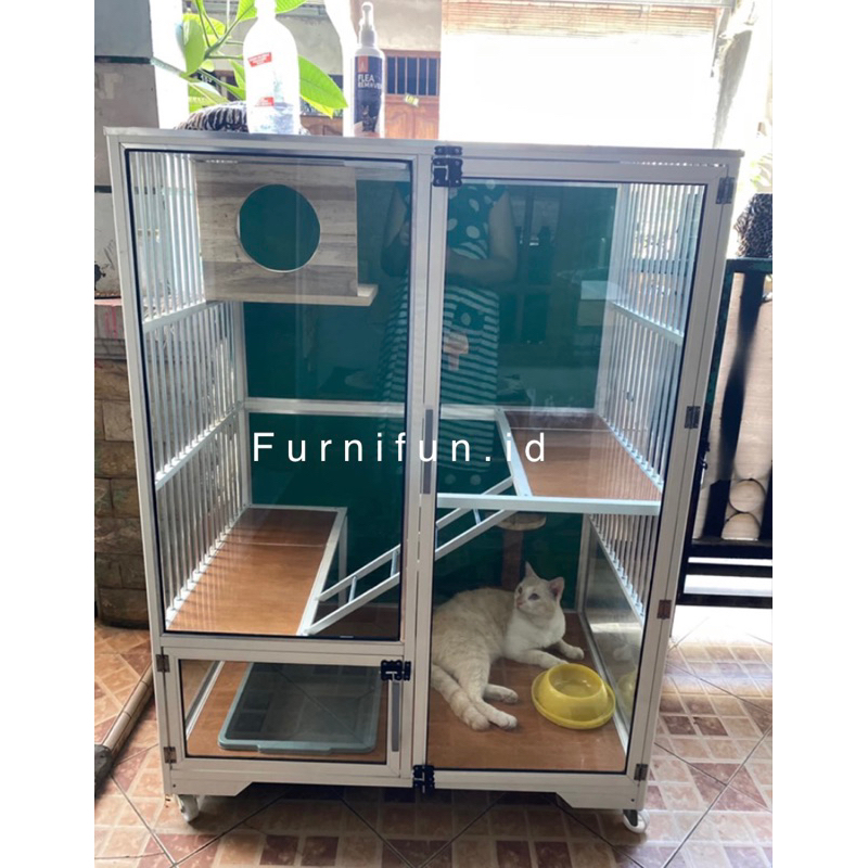 Kandang kucing Premium / Kandang kucing Kaca Aluminium / Kandang Kucing Terbaru