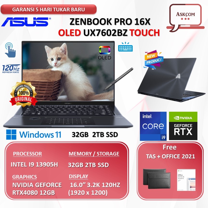 Laptop Asus ZenBook Pro 16X Oled UX7602BZ Touch I9 13905H RTX4080 12GB | 32GB 2TB W11 OHS21 16.0 3.2K 120HZ OLEDS922