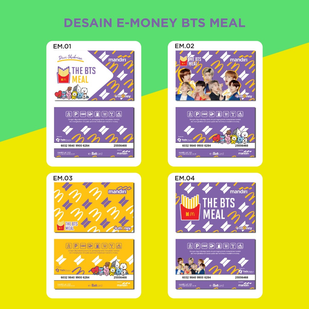 Kartu Emoney Mandiri Flazz BCA Edisi BTS Meal Custom Nama - Custom E - Toll Edisi Meal