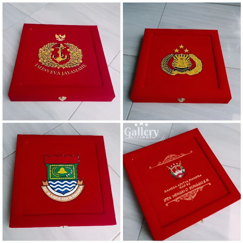 

box kotak pangkat polisi souvernir hamper pul bludru ukuran 35x35
