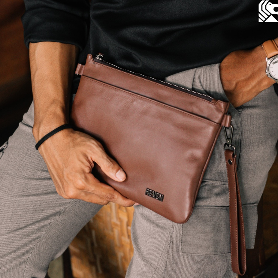 Tas Kulit Handbag-Tas Tangan  Pria Clutch Original Branded Kulit Asli Premium REVEN ADAM - RL
