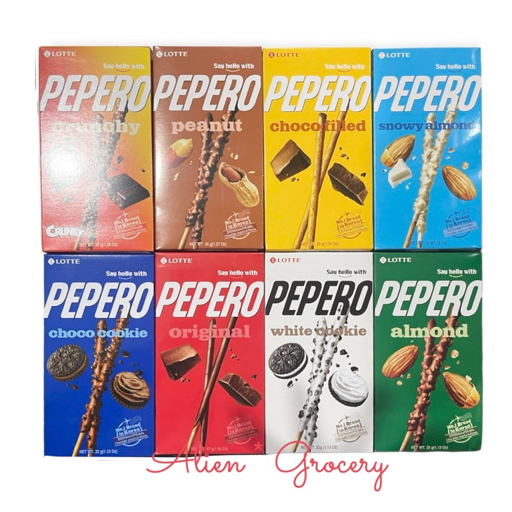 

Best Produk PEPERO Lotte Pepero Almond Sesame Peanut Crunchy Snowy Almond White Cookies Choco Filled Peanut Original Big Sale