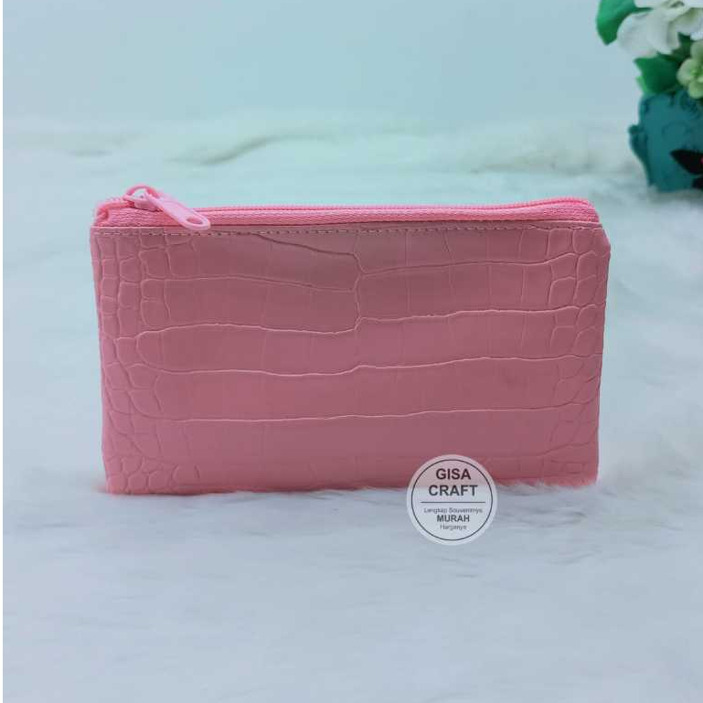 Gisacraft souvenir dompet pipih uk+- 18 x 10 cm bahan kulit sintetis tekstur kulit buaya, pouch pipi